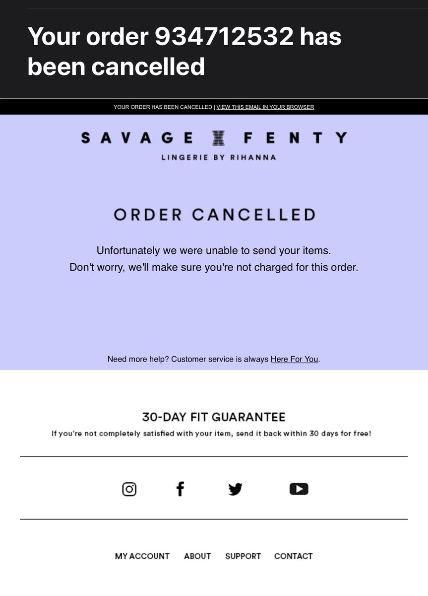 SandraOsei5's tweet photo. This is the email I received after several calls on the helpline &amp; meticulously going through the payment process with one of the reps; also after taking the MONEY from my account! @SavageXFenty @rihanna Wow! My money has still hasn’t been returned https://t.co/vEEFSZJMyT