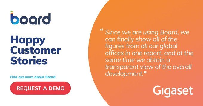 Thanks to Board, Gigaset is now able to access standardized as well as customizable reports for Sales and Logistics which compare the current situation to the plan and/or forecast in seconds. Want to see Board in action? Request a demo! on.board.com/2XeehO2