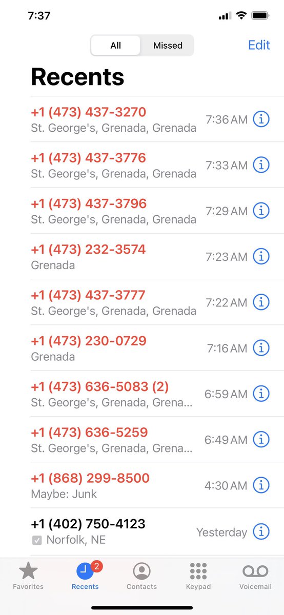 AmyVollbrecht's tweet photo. @Verizon @VerizonSupport What the hell is up with this?  Started yesterday afternoon and again this morning at 6:50?! Todd is getting them too.  Anyone else getting these calls??  😡🤬🤯 https://t.co/Wbfl7lP5Ah