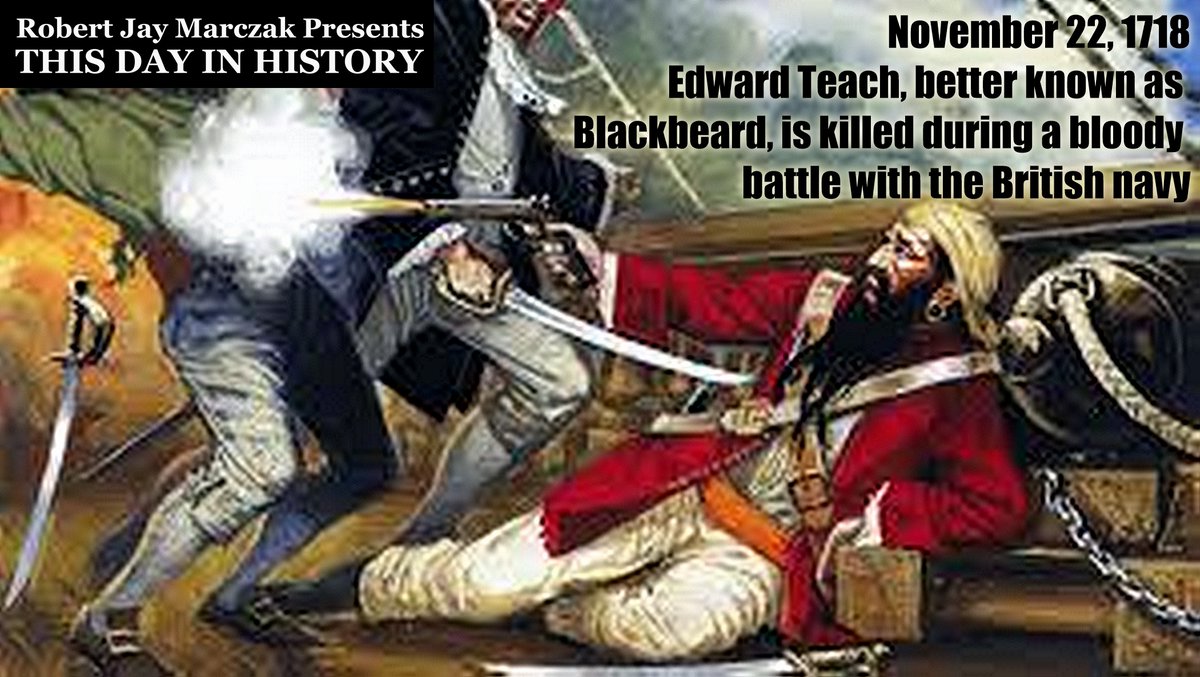 marczak_rob's tweet photo. November 22, 1718
Edward Teach, better known as Blackbeard, is killed during a bloody battle with the British navy
#rjm #Blackbeard #BritishNavy #EdwardTeach #OcracokeIsland #piracy #pirate #RobertMaynard
Follow @marczak_rob to see History daily.
Link: https://t.co/9MCfSAumyJ https://t.co/66LqGMAJzU