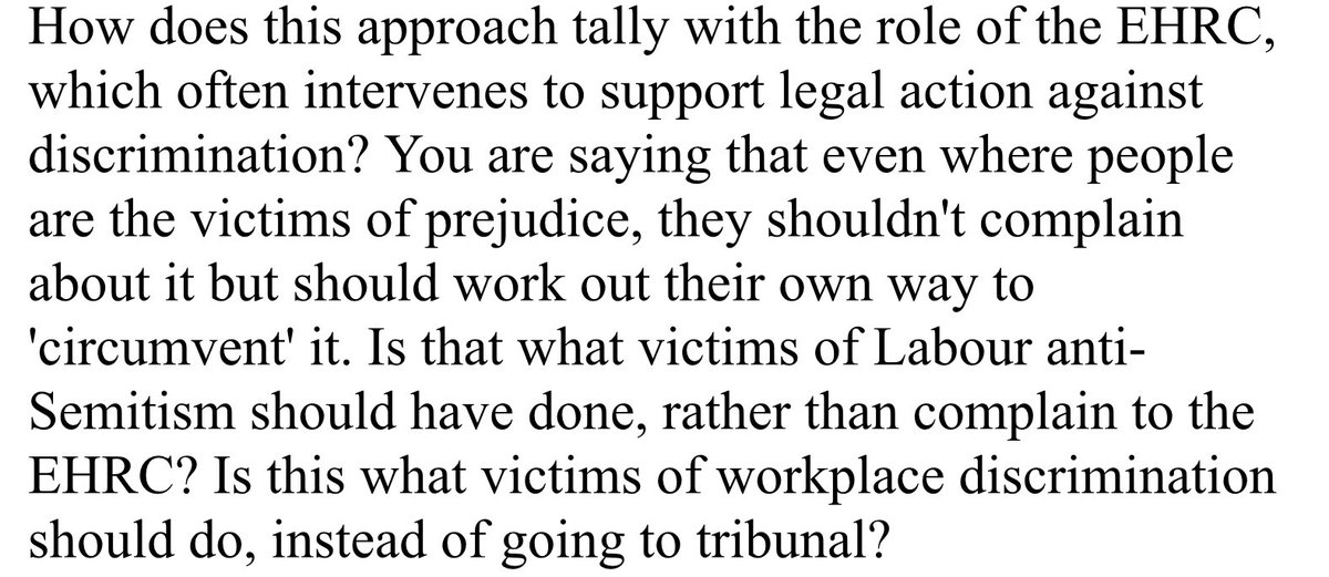 This is particularly fascinating, since the EHRC literally exists to tackle inequality and discrimination and periodically intervenes in anti-discrimination lawsuits.I asked her the following. I did not receive a reply to these specific points.