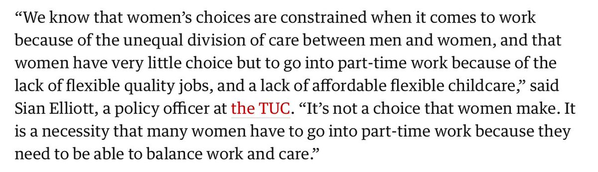 As  @SianCElliott of the TUC says, a large element of the gender pay gap (and other inequality-driven pay gaps) is about forced choice, not free choice