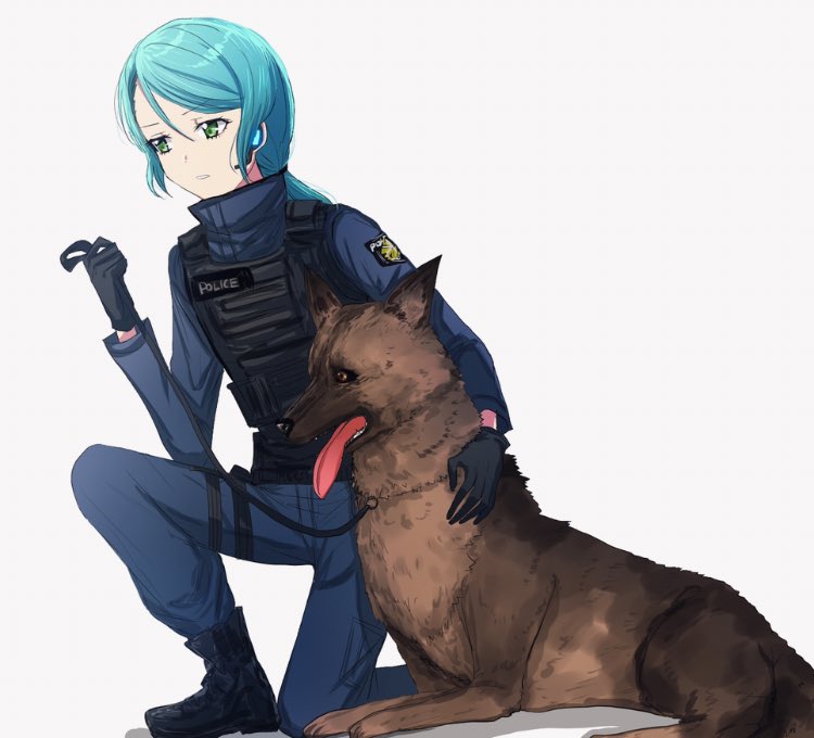 警察犬連れてる紗夜 らい公のイラスト
