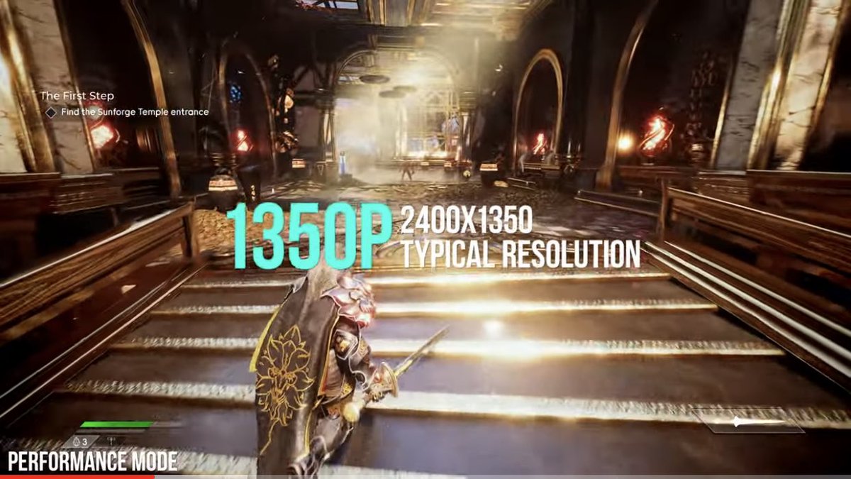 kidsmoove's tweet photo. Godfall on #PS5 looks amazing. 1350p on performance mode minor drops. Resolution mode offers native 4K but avg frame rate is 40s https://t.co/pozirMwM95
