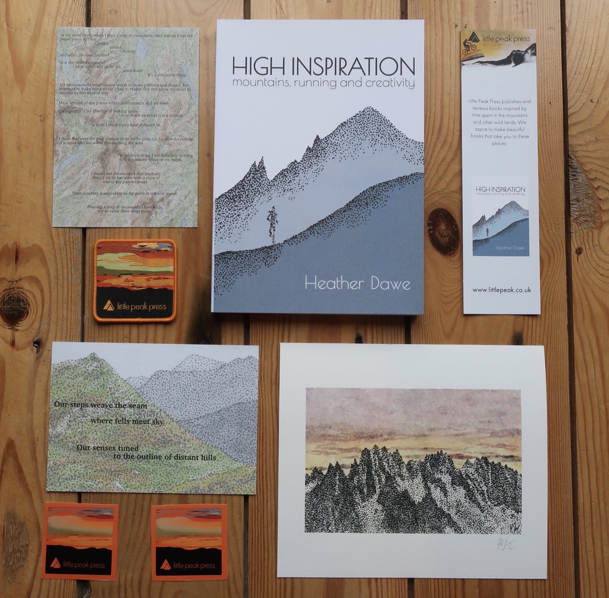 LittlePeakPress's tweet photo. Our next new gift bundle is based around #HighInspiration. Inspired by a run by @heatherldawe around the Tour de Mont Blanc, it's illustrated with her paintings. The bundle includes a signed book and Giclee print, two poetry cards, a cloth badge and more.
https://t.co/6es4HAvVUo https://t.co/qx7cr0CHKE