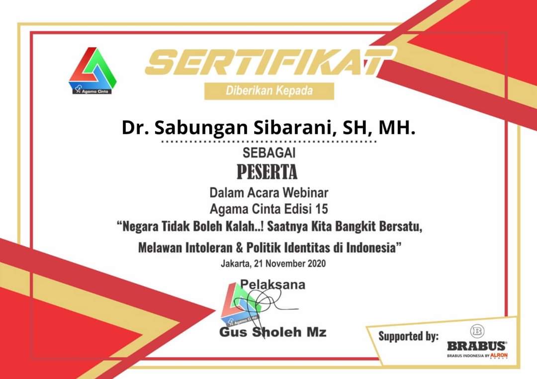 AgusSho62811788's tweet photo. SERTIFIKAT PESERTA
Webinar AgamaCinta
Edisi 15
Tema:
"Negara Tidak Boleh Kalah..!! - Bersama Lawan Intoleran & Pengganggu Stabilitas Kedamaian NKRI"
21November 2020
-
#AgamaCinta
#BrabusIndonesia
#AlronGroup https://t.co/m8tVmY5GsB