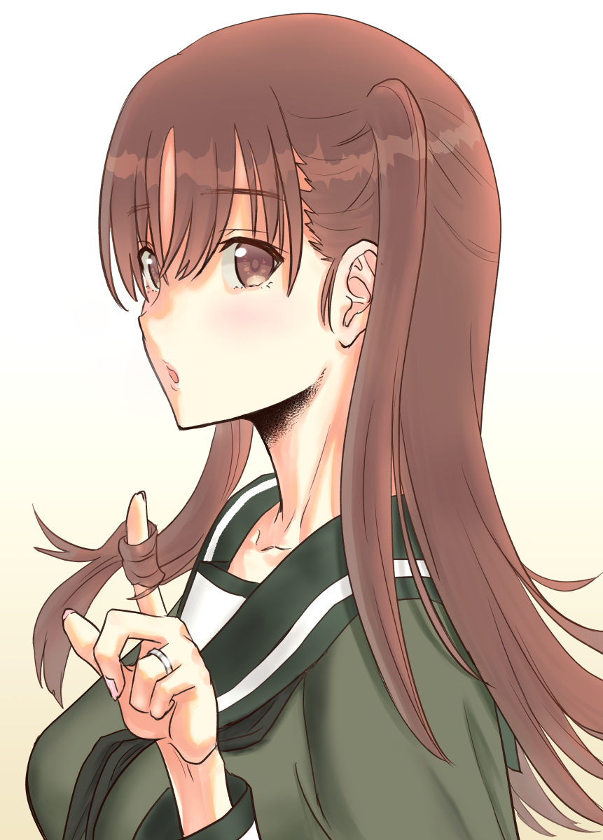 ooi (kancolle) 1girl solo brown hair long hair school uniform brown eyes serafuku  illustration images