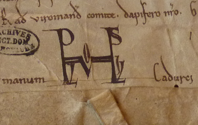 BrunelGhislain's tweet image. Tracer un #monogramme royal (LVD/O/VICVS) est un exercice périlleux pour les scribes du règne de Louis VII. Mais l'inventivité est au rendez-vous, pour donner un rôle au O, pour trouver une place au I, etc. 4 exemples (1146, 1152, 1155, 1174) des @ArchivesnatFr