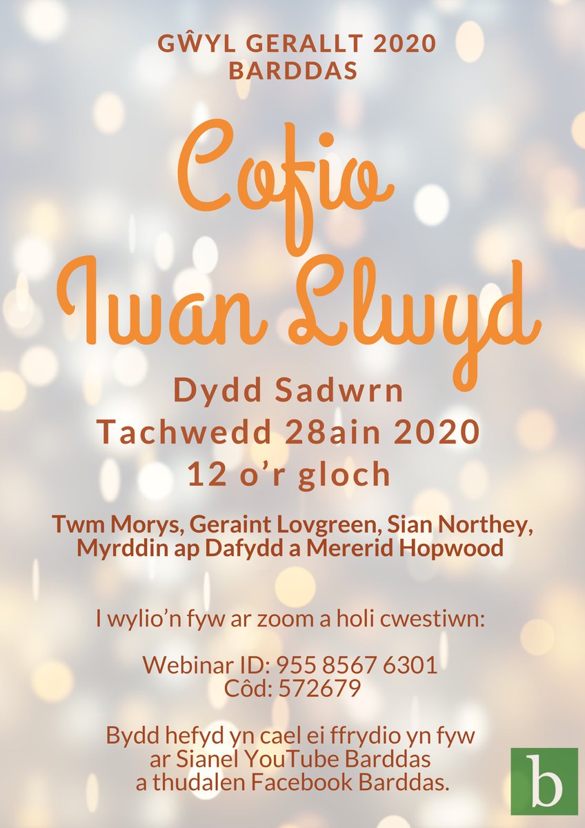 trydarbarddas's tweet photo. TRAFODAETH BYW GŴYL GERALLT 2020
A hithau’n ddeng mlynedd ers i’r Prifardd Iwan Llwyd ein gadael ni, down ynghyd i gofio amdano a thrafod ei waith fel bardd a Phrifardd coron yr Eisteddfod yn Rhymni 30 mlynedd yn ôl.
#bardd #prifardd #teithiwr #basydd #ffrind https://t.co/MacCj6o34H
