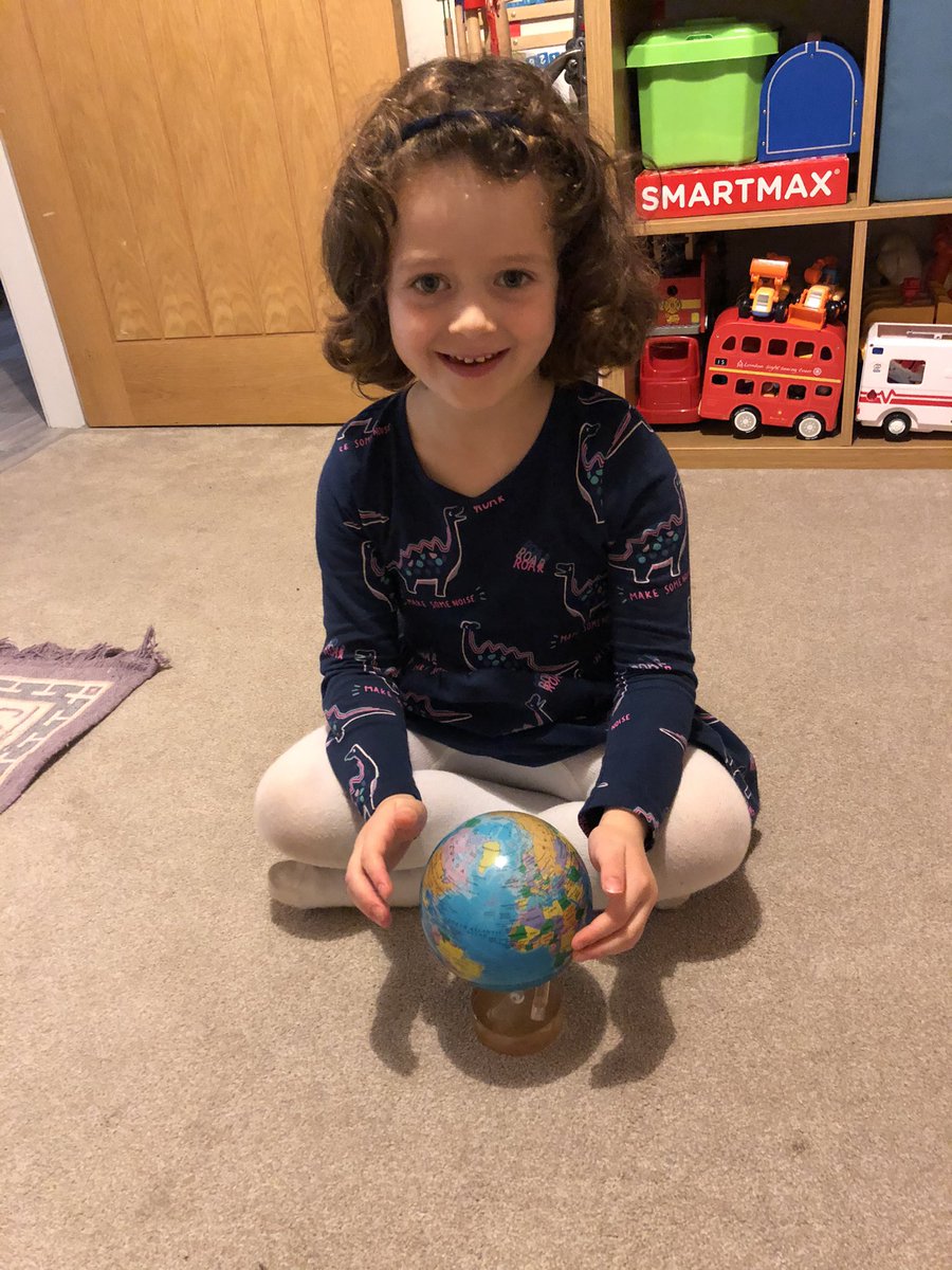 hector_becky's tweet photo. When #alphabetweekend gives you #Gg, Elizabeth decided to study Daddy’s Globe and find out where we live, played lots of games and enjoyed reading/listening to Garden sounds https://t.co/nQnTiSSEFL