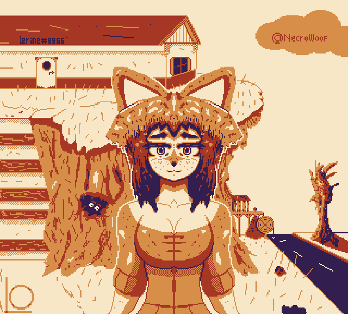 NecroWoof's tweet photo. Welcome to #fox #girl #farm~<3 Please let me show you around.~<3

#art #pixel #orange #cute #anime #river #tree #pixelart #artwork #kitsune #smug #kawaii 
I've been kind of stuck on what to draw as of late, please tweet some ideas at me so I can draw more stuff for you all. <3 https://t.co/oOy69rMSiA