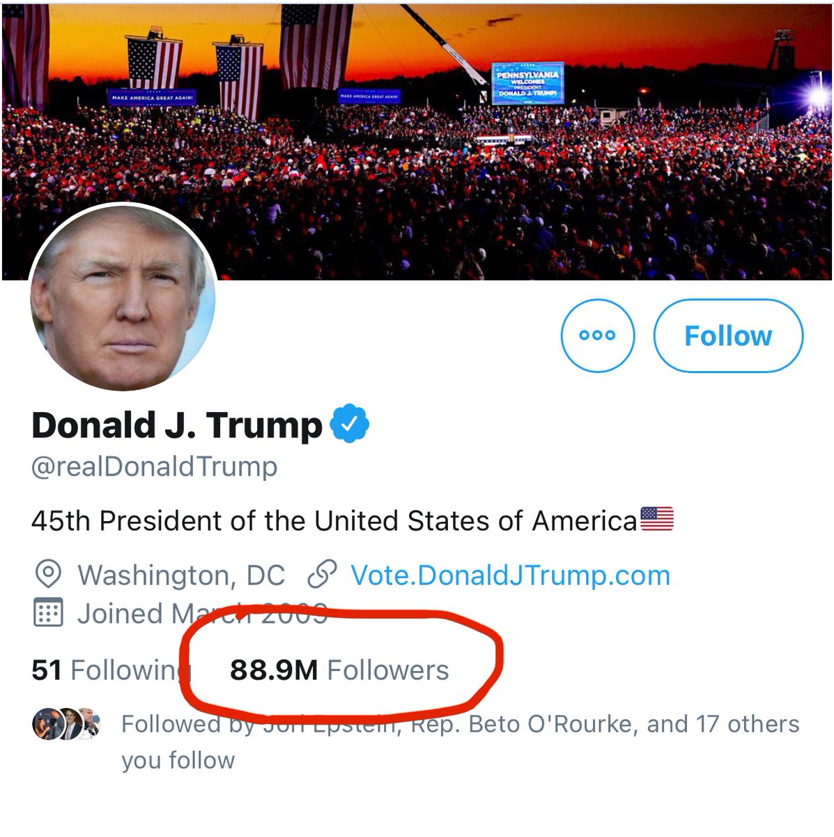 dlbjhelpus's tweet photo. @rkgill I feel like if the Twitterverse could rise up and “unfollow” this fool ASAP, he’d be more concerned about losing followers than losing votes. Make it happen, America! Retweet this, get #UnfollowTrump trending &amp; then actually DO 👏🏼 IT 👏🏼. In fact go #FollowBiden when you’re done. https://t.co/A3uKhffZ5Q