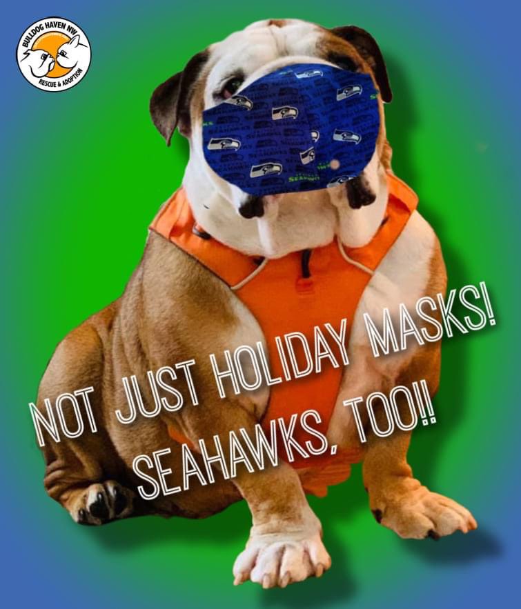 BulldogHavenNW's tweet photo. Our #HolidayMaskMania event starts #Friday!!  We'll have a huge variety of #holidaymasks AND some #Seahawks masks!!  Don't miss out!!  Wearing a mask saves human lives, and buying your mask from us saves Bulldog lives!!
Event details here:
https://t.co/Mv9x3lzrf0

#bulldoghavennw https://t.co/9UFzQdf155