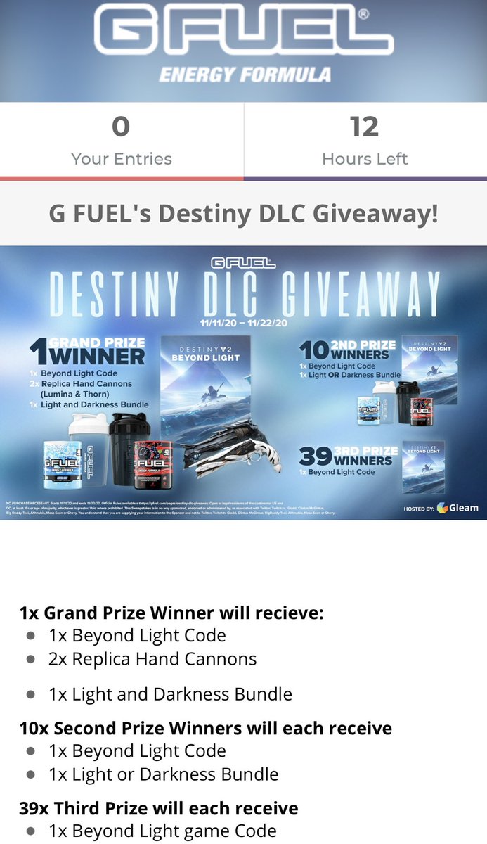 I already entered GFuel’s Destiny DLC Giveaway, did you?