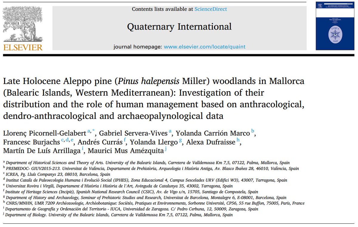 OleaProject's tweet image. New paper on pine distribution in Mallorca and the role of human management based on anthracological, dendro-anthracological and archaeopalynological data during the Late Holocene. Free download link: doi.org/10.1016/j.quai… #archaeobotany @arqueouib