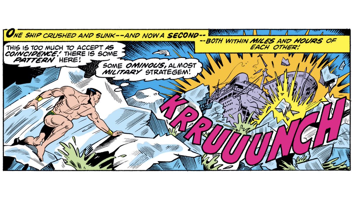 20th century cousin-crushes aside, it's worth noting that Namor doesn't actually face the camera until page 4. But you don't really notice it - his design is iconic from all angles, like the Human Torch or the Silver Surfer. Even from behind, who else would he be? 