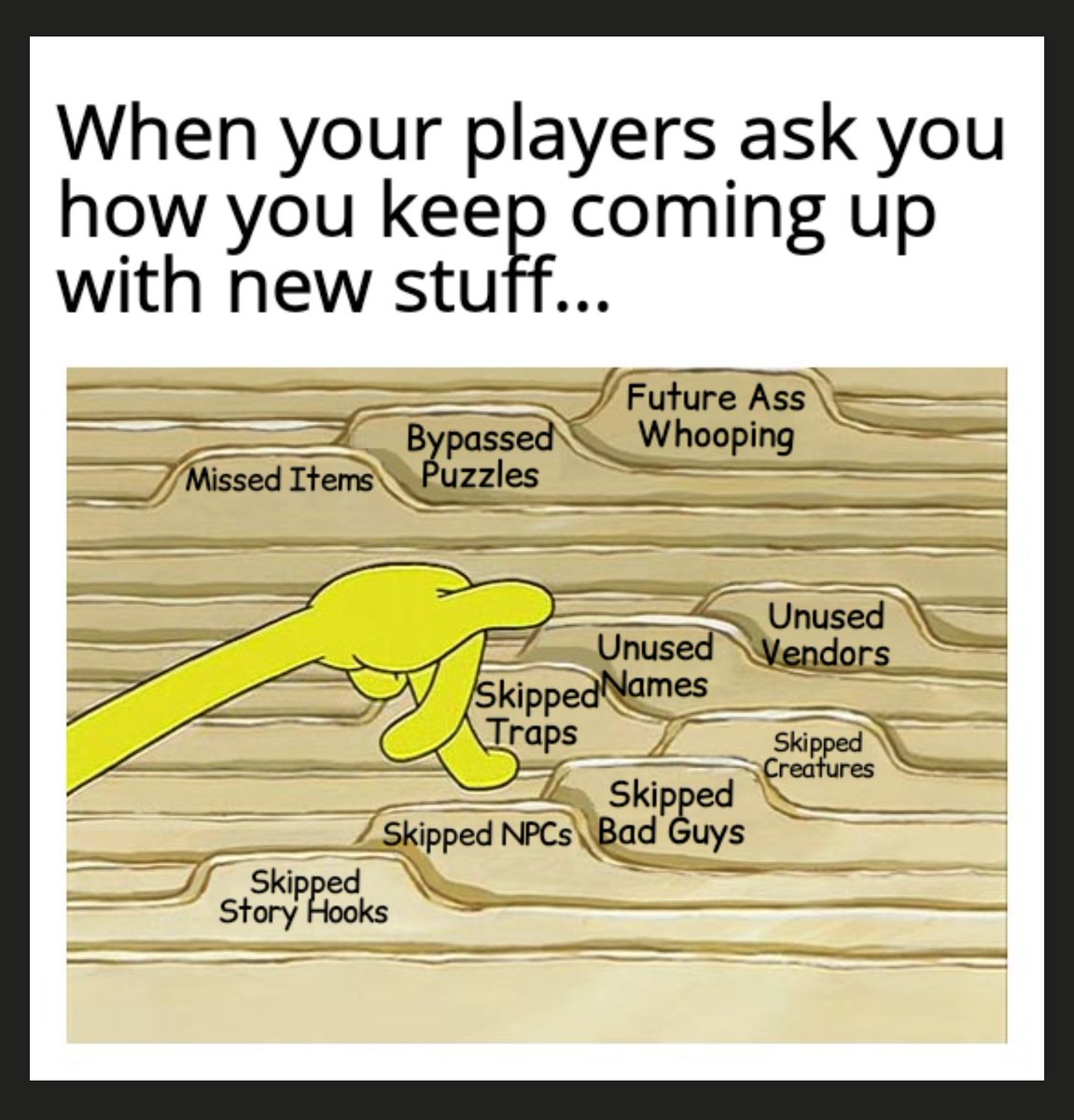 CharacterArcana's tweet photo. I hadn't made a meme in a minute lol 😂🙏
#DnD #TTRPG #RPG #dungeonsanddragons #Memes #dmhumor https://t.co/0YAbScxwPc