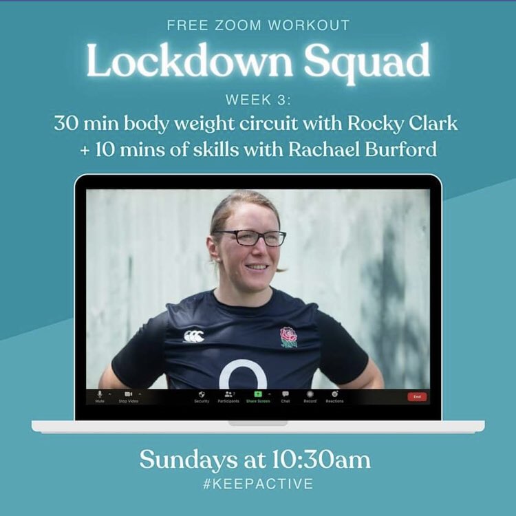 GirlsRugbyClub's tweet photo. Over 150+ joined us for #LockdownSquad this week with @CeliaAmy
We go again next Sunday!
Excited to announce @EnglandRugby and @SaracensWomen legend and @Girls_RugbyClub Advisory Board member @RockyClark_1 will lead the charge!
Sign up now โก๏ธ https://t.co/CTKI7O6mie https://t.co/SRsTtI3g1c