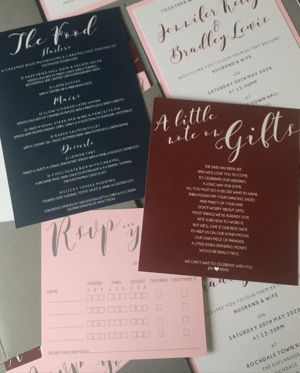 designerinvite's tweet photo. ALL THE COLOURS //
Can’t decide on a colour scheme. Use them all! Dove Grey Pocketfolds with Strong White, Navy, Burgundy &amp; Pink inserts bound with Belly Band
——————————————————
#wedding #weddinginvitations #invitations #engaged #pocketfold  #bellyband #2021wedding #2022wedding https://t.co/8mLSw1JAgf