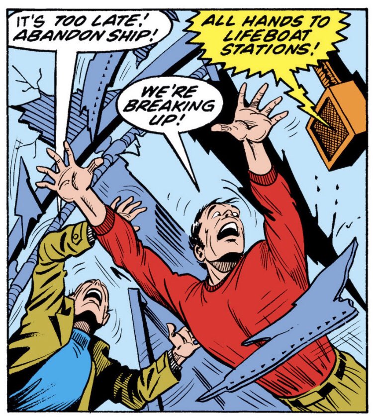 Breaking up is hard to do. It's cool that Everett includes this shot of the crew on the imperiled ship, making sure there's a human element to a page that's all long shots otherwise- particularly important since the crew's lives are what the drama of the story revolves around