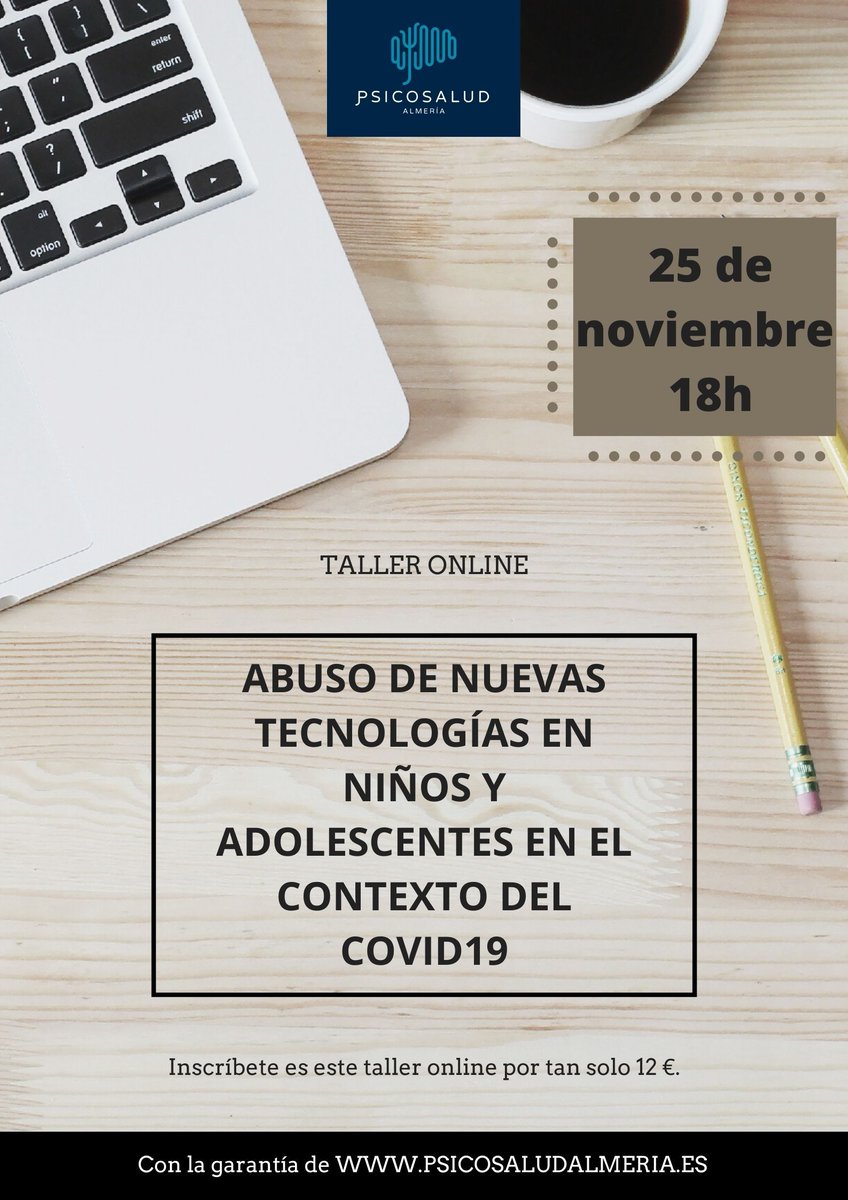 Psicosalud_Alm's tweet photo. 📌ABUSO DE NUEVAS TECNOLOGÍAS EN NIÑOS Y ADOLESCENTES EN EL CONTEXTO DEL COVID19.

📆Taller online 25 de noviembre a las 18h.

📄 Inscripciones: https://t.co/i38yfpxmbW

DATE LA OPORTUNIDAD.

#psicologo #psicologia #covid19 #nntt #niños #adolescentes #videojuegos https://t.co/eBRe5rW07c