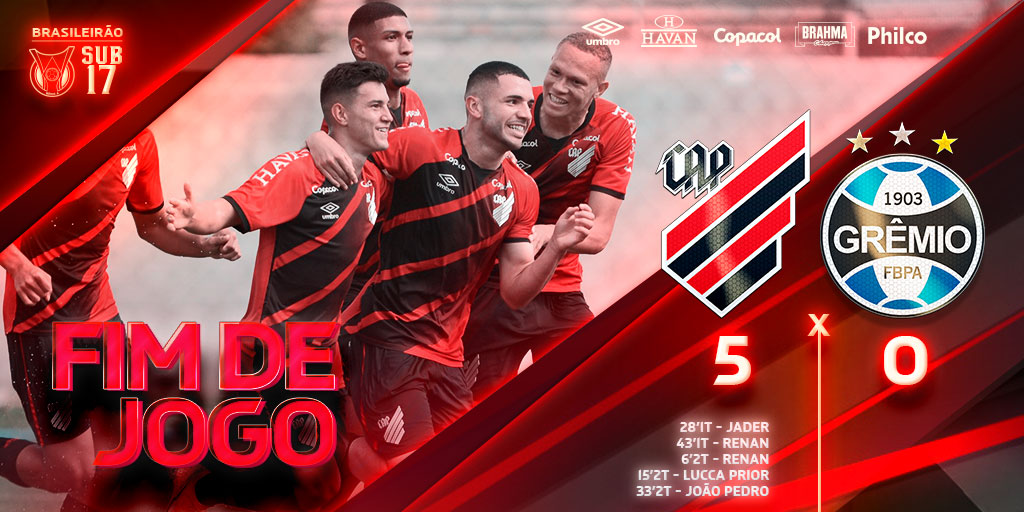 AthleticoPR's tweet photo. 🌪️ FIM DE JOGO. GOLEADA E CLASSIFICAÇÃO GARANTIDA!

⚽️⚽️⚽️⚽️⚽️

#VamosFuracão #BrasileiroSub17 https://t.co/7JjLV6gacE
