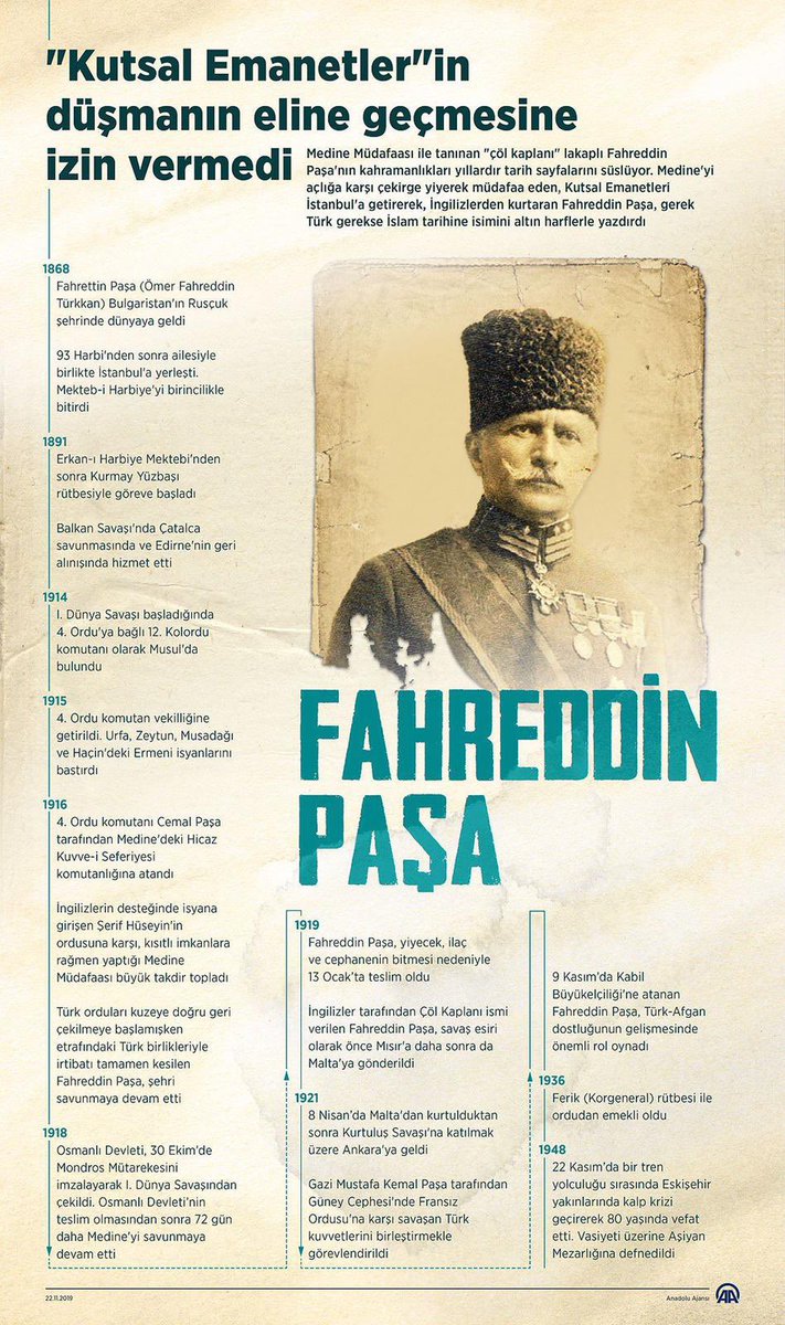 Kutsal emanetlerin düşman eline geçmemesi için ölümü göze alan Çöl Kaplanı, Medine Müdafii #FahreddinPaşa’yı vefatının sene-i devriyesinde rahmetle, minnetle yâd ediyorum. Allah rahmet eylesin mekanı cennet olsun...
