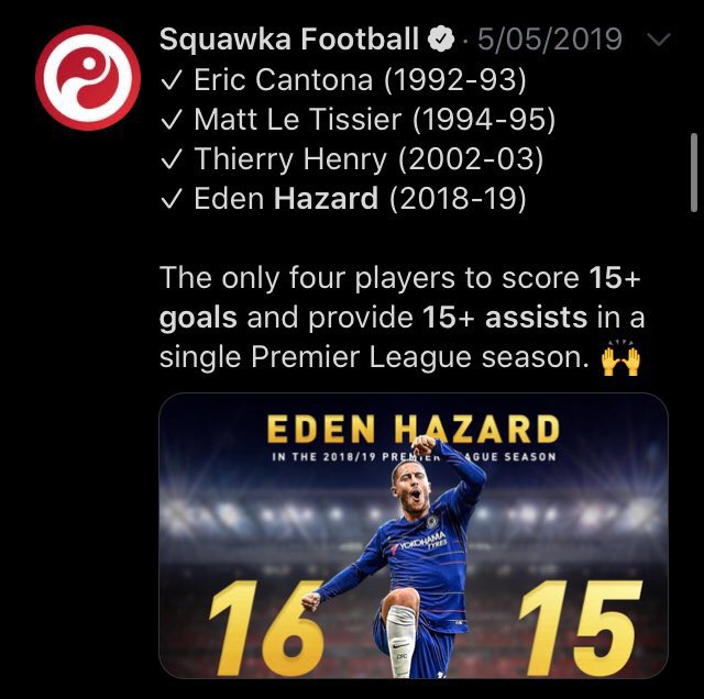 Hazard and Messi are the only recorded players who made 15+ league goals & 15+ league assists more than once, and Hazard is the only one who did it in 2 different (top 5) leagues, maybe even 3 leagues soon. He is also one of the only 4 players who has ever done it in the EPL.