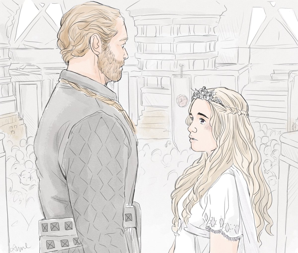 And a Jorleesi wedding in the Bear Island fic! 🔔👰🏼🎩 Because there can never be enough weddings for Jorah &amp; Daenerys. It is known 😍💞 archiveofourown.org/works/26950990… With Wedding Photographer Extraordinaire <a href="/salzrand/">アンネ</a> joining me for the festivities, as always 😍💖
