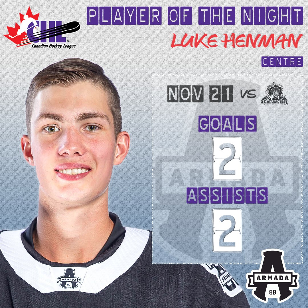 Overage forward Luke Henman of the <a href="/ArmadaBLB/">ArmadaBLB</a> picked up four points including the game-winning goal Saturday versus Shawinigan 🚨🚨🍎🍎

HIGHLIGHTS 🎥 bit.ly/3foTLSK
