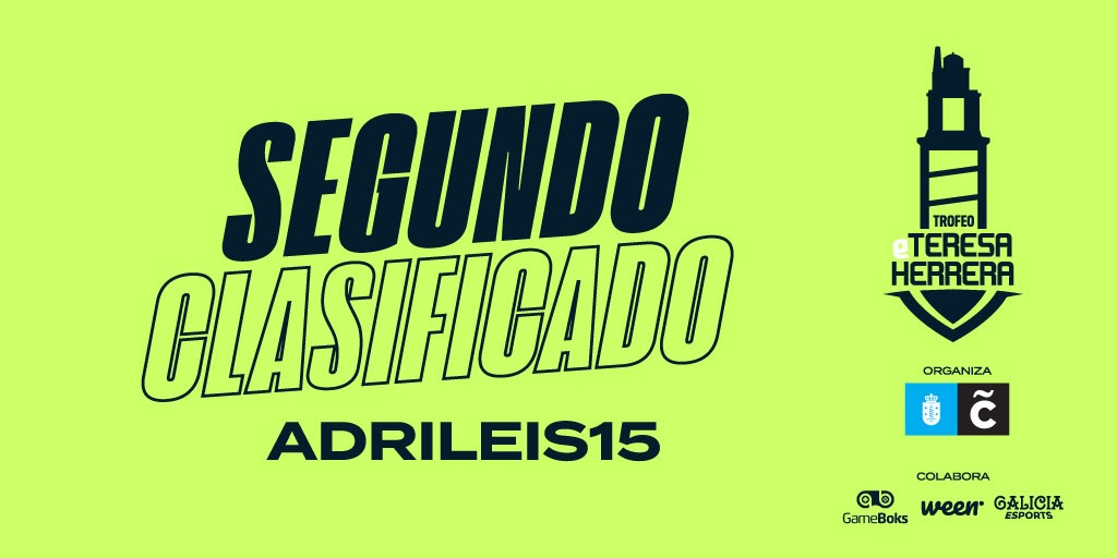 teresaherreragg's tweet photo. ๐๐ข Ya tenemos el podio del primer Trofeo #eteresaherrera de la HISTORIA! ๐โ๐
Segundo clasificado ๐ฅ Adrileis15
ENHORABUENA, #gamers! Y enhorabuena a TODXS LOS PARTICIPANTES! ๐๐ช
#TROFEOeTH #gaming #esports @coruna_deportes https://t.co/tJKANHDSye