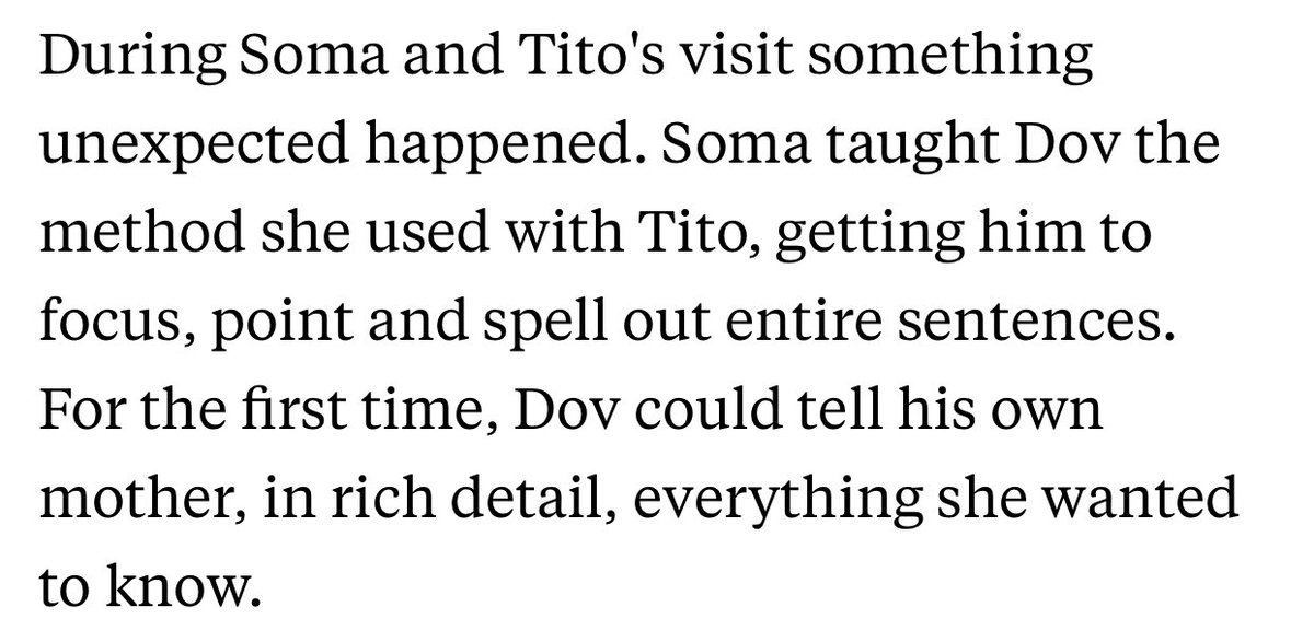 Portia Iverson, a co-founder of Cure Autism Now (CAN), brought Soma and Tito to the United States because her son, Dov, was also Nonspeaking. But Soma did something that was not expected. ( https://abcnews.go.com/GMA/DrJohnson/story?id=125418&page=1)