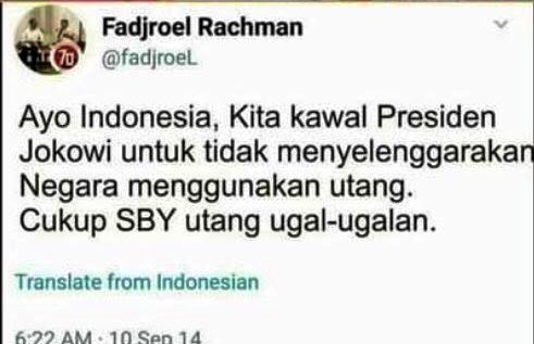 Kalau orangnya masih ada, tolong ditanyakan apakah dia berhasil kawal Pak Jokowi untuk tidak utang? Soalnya saya diblok. Terima kasih. https://t.co/blvNkyJ1ms