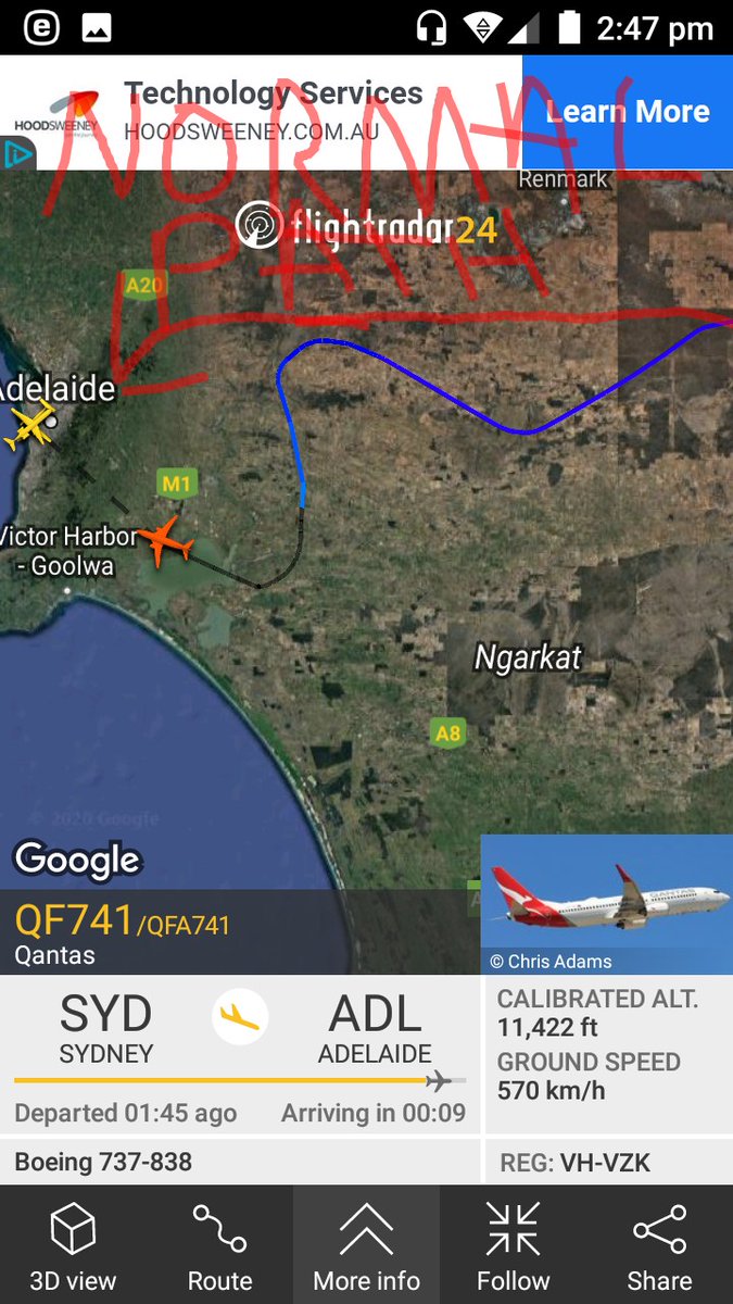 wanderinganimal's tweet photo. #AskBOM...
Who keeps an eye on rainbands like a hawk?=You!..
so you knew eastern #SouthAustralia was about to get few good drops of rain..(as I was witnessing)at abt 3pm, so who ordered this @Qantas drunk to suddenly snake around&spray into rain area?..&rain stopped=no rain. https://t.co/SAPTaOgA5G