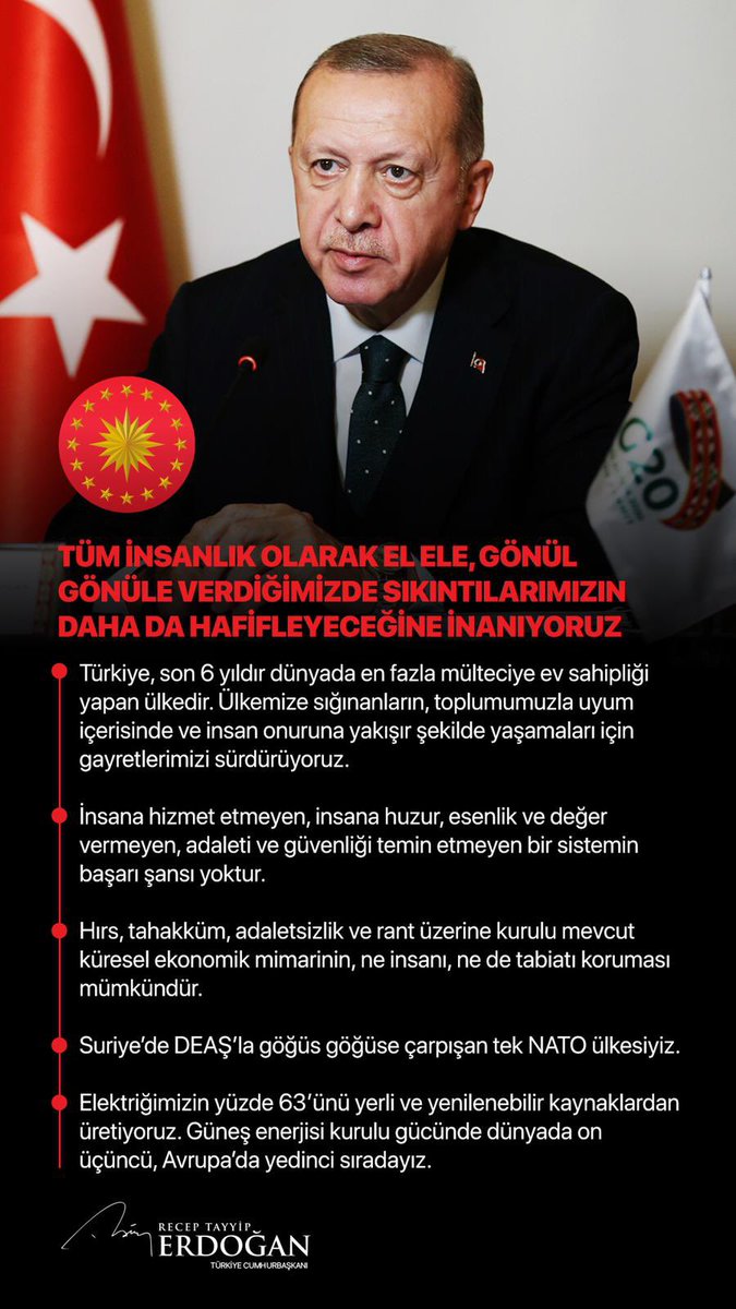 tcbestepe's tweet photo. Cumhurbaşkanı @RTErdogan: “Tüm insanlık olarak el ele, gönül gönüle verdiğimizde sıkıntılarımızın daha da hafifleyeceğine inanıyoruz.” https://t.co/jSROLb2Cj2