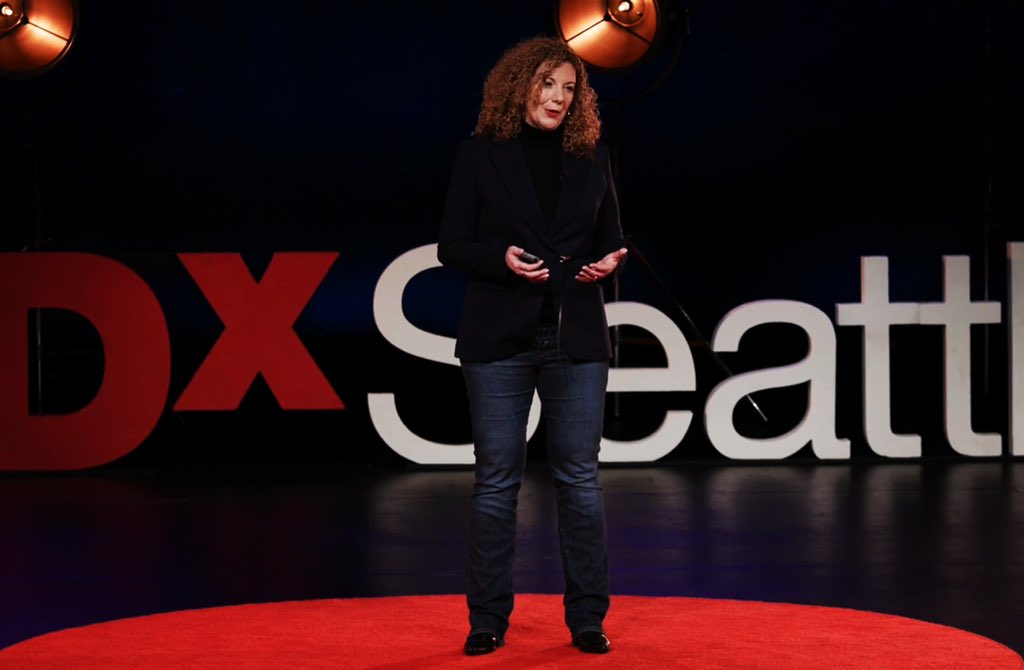 A screen grab from my <a href="/TEDxSeattle/">TEDxSeattle</a> talk yesterday. I was so honored to stand on that stage and share the stories of women in agriculture throughout history. #mowdownthegrassceiling