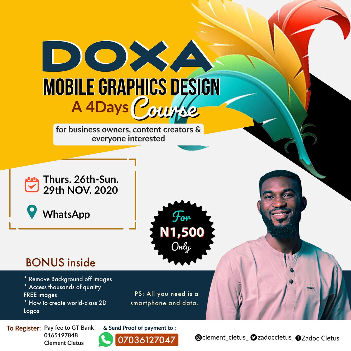 CletusZadoc_'s tweet image. ARE YOU ALWAYS PAYING GRAPHICS DSIGNERS?

Did you know you can create mindblowing graphics with JUST your smartphone?
I made these today for my training.

I can teach you
(See flier for registration details)
#mobilegraphics
#graphics
#design
#excellence