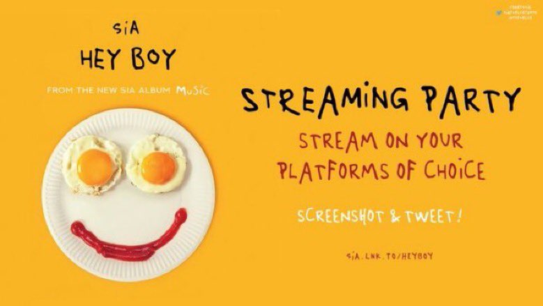 siafurlerfanpg's tweet photo. ๐จ | LOVERS!
Time to stream! Listen to โHey Boyโ on your platform of choice, screenshot + share with us using the #StreamHeyBoy!
Feel free to use this playlist on Spotify: https://t.co/IdXevkUSCC
Let's go! ๐ถ๐ #WeSupportYouSia https://t.co/3Tnzmhyog5