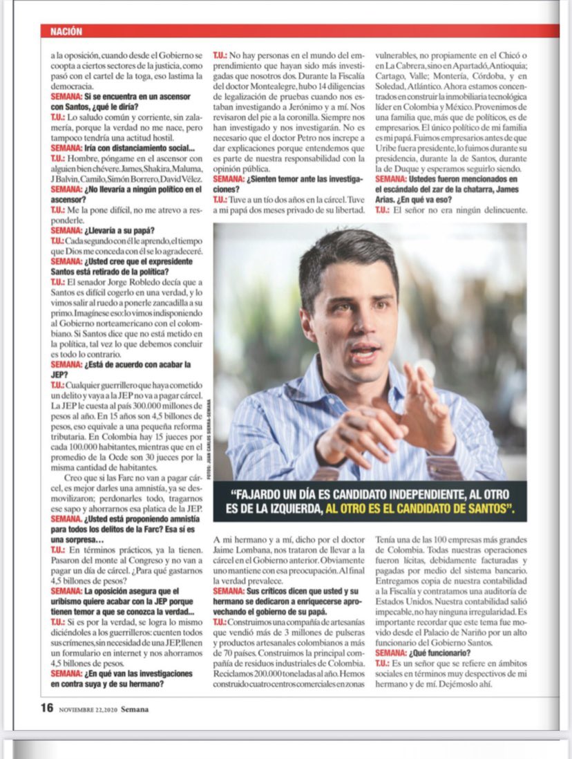 AlvaroUribeVel's tweet photo. Entrevista de Tomás Uribe con Revista Semana https://t.co/3WgAXTXLzH