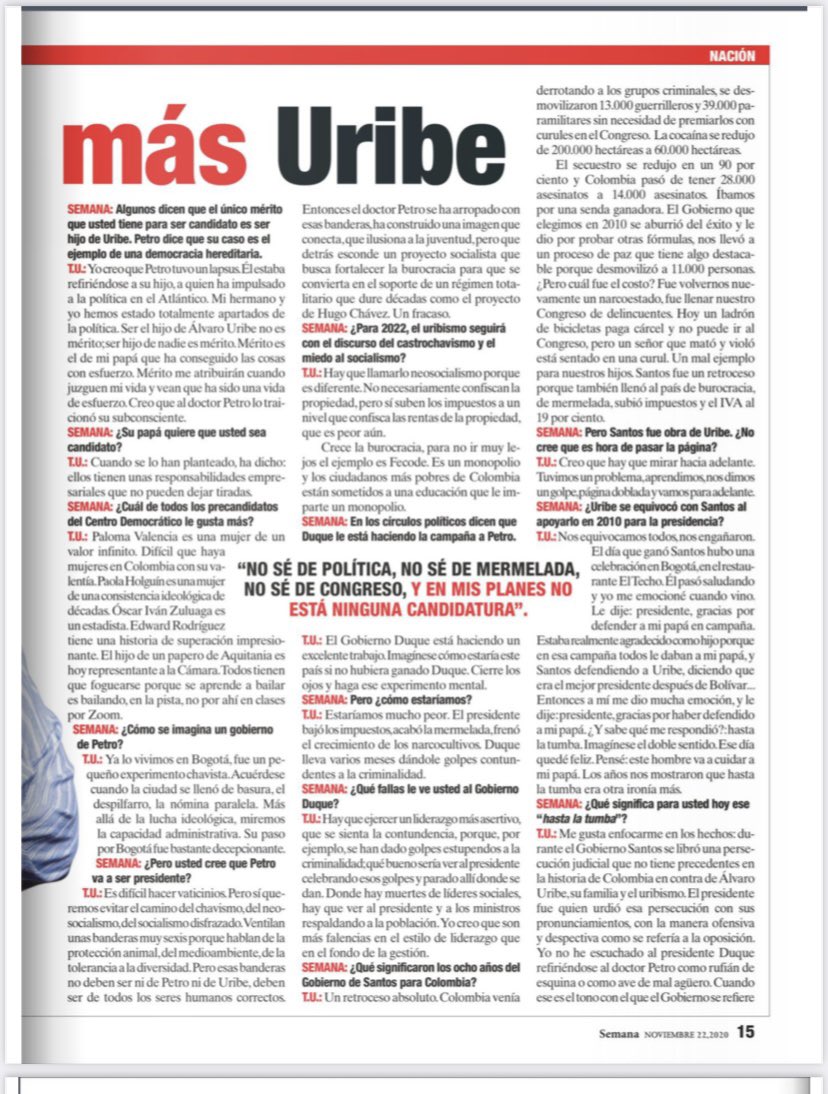 AlvaroUribeVel's tweet photo. Entrevista de Tomás Uribe con Revista Semana https://t.co/3WgAXTXLzH