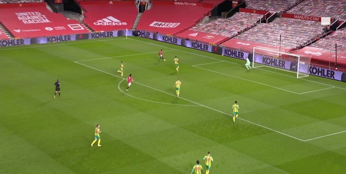 75& #39;: Martial on the end of a long ball from Rashford, Cavani again disguises his run and crashes the six yard box. West Brom& #39;s defence does a good job to cover the run here, and he might& #39;ve had better luck going for the far post after all...