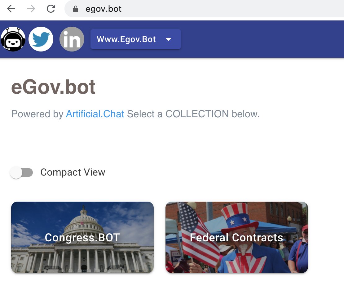 eGovBot's tweet image. eGov.Bot AI enhanced U.S. Government Portal with integrated #Chatbots and features not available on Official .Gov sites.