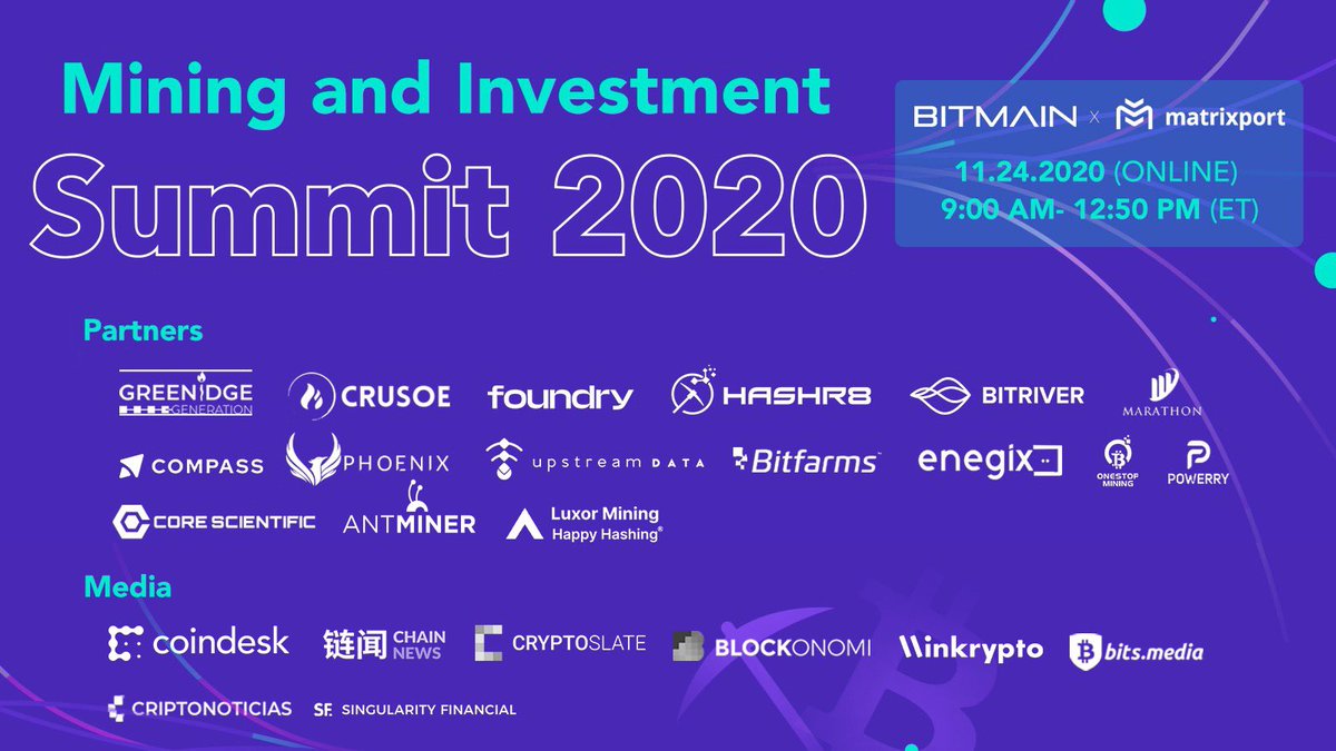 BITofficial_EN's tweet photo. Two more days before Mining and Investment Summit 2020 #MIS2020! @BITMAINtech will be discussing innovations in 2020, and Matrixport will be sharing how miners can maximize and hedge risk?
Join us now and Register for FREE!
https://t.co/vFDLLN8JoU https://t.co/gUpPxxVNOv