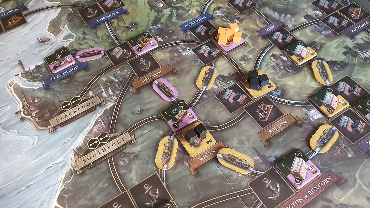 The board in Brass Lancashire during our learning game.