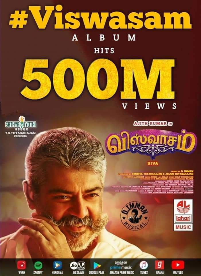 Viveka_Lyrics's tweet photo. #ViswasamAlbumHits500MViews 
@directorsiva @immancomposer 
#Ajith #AjithKumar https://t.co/8QmaNjTCDm