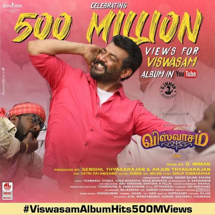 Viveka_Lyrics's tweet photo. #ViswasamAlbumHits500MViews 
@directorsiva @immancomposer 
#Ajith #AjithKumar https://t.co/8QmaNjTCDm