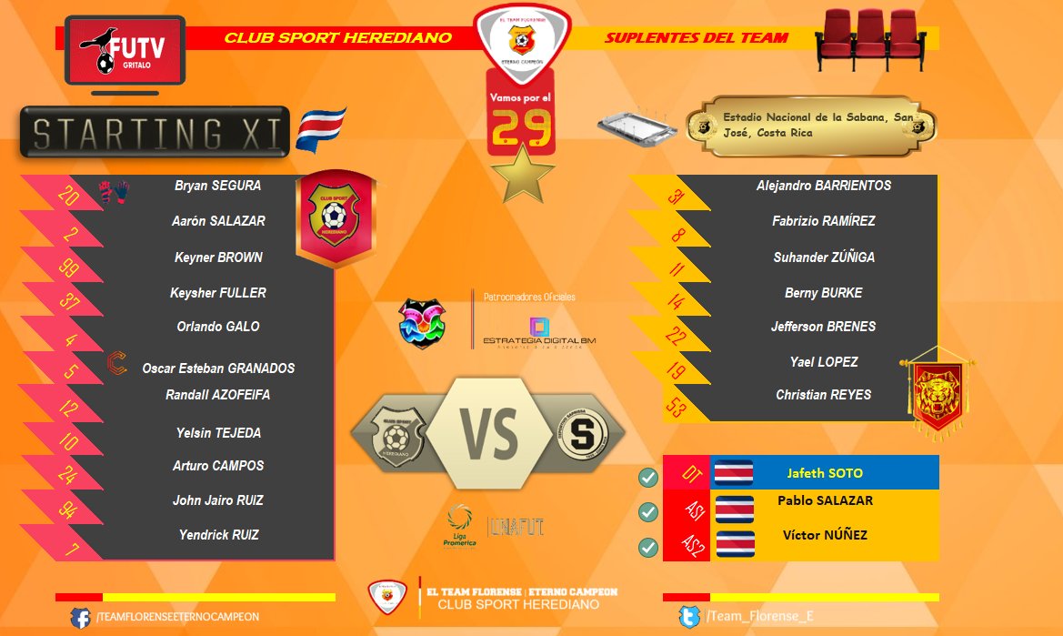 Team_Florense_E's tweet photo. ¡Ya tenemos el Once del TEAM! El Club Sport Herediano enfrenta al Saprissa en el estadio Nacional

#CSHvsSAP #SomosElTEAM #VamosPorLa29 https://t.co/o3ePfnLhv3