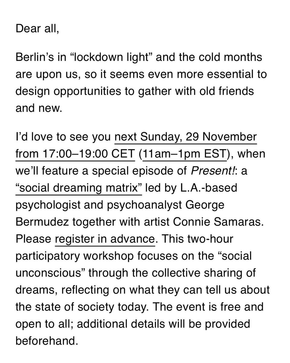 Dreaming, Moving, Together: This month’s missive, featuring upcoming events, social initiatives, reading recommendations, dancing, and more!

Link: bit.ly/3kYowil

DM me if you want to be added to this occasional communication