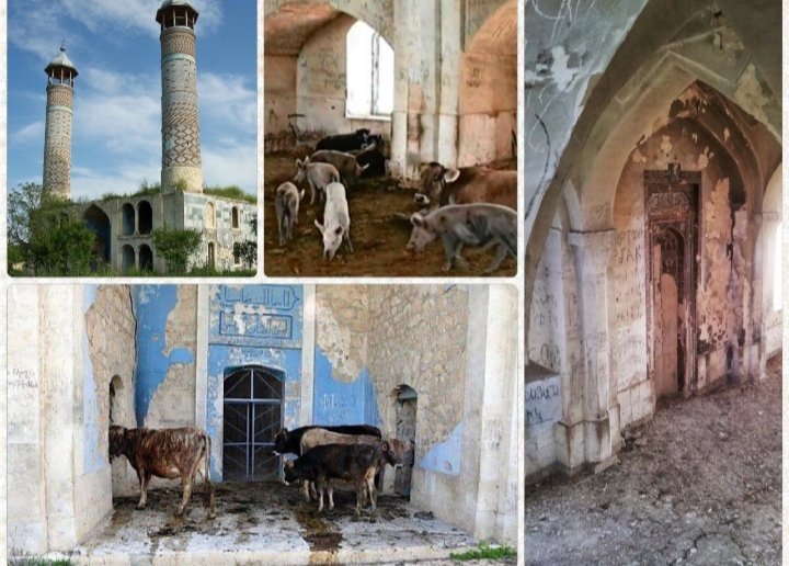 LAlibayova's tweet photo. @sam_f_panthers @ANCA_WR The Aze cities, libraries, culture centres are destroyed, mosques are in ruins or turned to animal barns, trees are cut, museums are robbed, illegal findings from #Aghdam and #Azikh cave were illegally taken to Armenia, Orthodox and Albanian churches are turned to Armenian ones https://t.co/3rrOvzLbXa