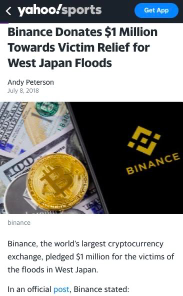 Bitalks's tweet photo. what actually happened with $1 M for west Japan Floods donation. @CZ
Review of founder Aidcoin who donated 1M $Aid Aidcoin for this donation. 
" @binance never used the funds... and they never answered to our request" - he said
Check by your self. Address
https://t.co/4QYXyIWGSb https://t.co/ITprgZjVmU